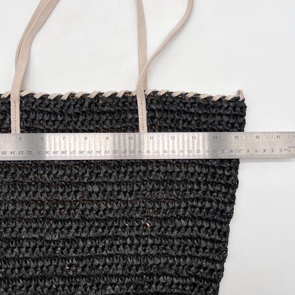 ANTHROPOLOGIE Straw Shoulder Bag Black White Tote Slouchy Casual Travel Light - Picture 12 of 13